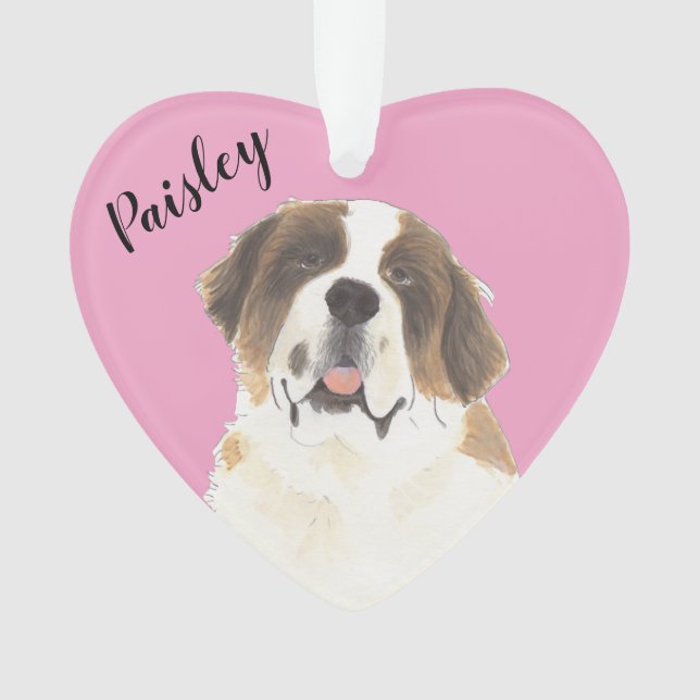 Personalised Pink Heart St. Bernard Dog Ornament (Front)