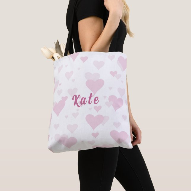Personalised Pink Heart Tote Bag (Close Up)