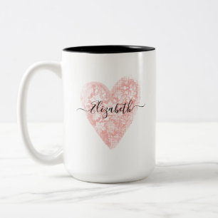 Personalised Pink Heart Two-Tone Coffee Mug