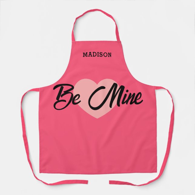 Personalised Pink Heart Valentines Day Womens Apron (Front)