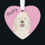 Personalised Pink Heart White Cream Golden Doodle Ornament<br><div class="desc">I am in love with this beautifully detailed watercolor illustration of a white or cream golden doodle on a sweet pink heart! Personalise these pastel ornaments and make the nice list this year! For the perfect presents, pair it with a matching item from the collection for a thoughtful housewarming, bridal...</div>