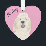 Personalised Pink Heart White Cream Golden Doodle Ornament<br><div class="desc">I am in love with this beautifully detailed watercolor illustration of a white or cream golden doodle on a sweet pink heart! Personalise these pastel ornaments and make the nice list this year! For the perfect presents, pair it with a matching item from the collection for a thoughtful housewarming, bridal...</div>