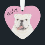 Personalised Pink Heart White English Bulldog Ornament<br><div class="desc">I am in love with this beautifully detailed watercolor illustration of a white english bulldog dog! Personalise these reversible ornaments and make the nice list this year! Shop the rest of my collection for the sweetest housewarming, bridal shower, teacher, mother-in-law, husband, boyfriend, secret santa, sympathy, or tough-to-shop-for gifts! To see...</div>