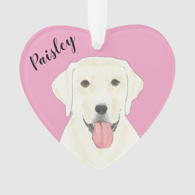Personalised Pink Heart White Labrador Ornament (Front)