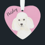 Personalised Pink Heart White Poodle Ornament<br><div class="desc">I am in love with this beautifully detailed watercolor illustration of a white poodle dog on a sweet pink heart! Personalise these pastel ornaments and make the nice list this year! For the perfect presents, pair it with a matching item from the collection for a thoughtful housewarming, bridal shower, teacher,...</div>
