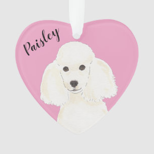 Personalised Pink Heart White Poodle Ornament