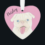 Personalised Pink Heart White Pug Ornament<br><div class="desc">I am in love with this beautifully detailed watercolor illustration of a white pug with pink nose and blue eyes on a sweet pink heart! Personalise these pastel ornaments and make the nice list this year! For the perfect presents, pair it with a matching item from the collection for a...</div>