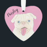 Personalised Pink Heart White Pug Ornament<br><div class="desc">I am in love with this beautifully detailed watercolor illustration of a white pug with pink nose and blue eyes on a sweet pink heart! Personalise these pastel ornaments and make the nice list this year! For the perfect presents, pair it with a matching item from the collection for a...</div>