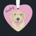 Personalised Pink Heart Yellow Labrador Ornament<br><div class="desc">I am in love with this beautifully detailed watercolor illustration of a yellow labrador dog on a sweet pink heart! Personalise these pastel ornaments and make the nice list this year! For the perfect presents, pair it with a matching item from the collection for a thoughtful housewarming, bridal shower, teacher,...</div>