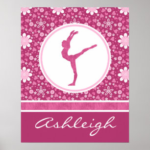Personalised Pink Hearts and Floral Gymnastics Poster