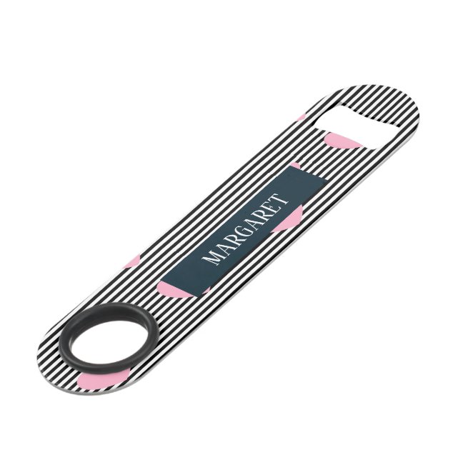 Personalised pink hearts and stripes (Front Angled)