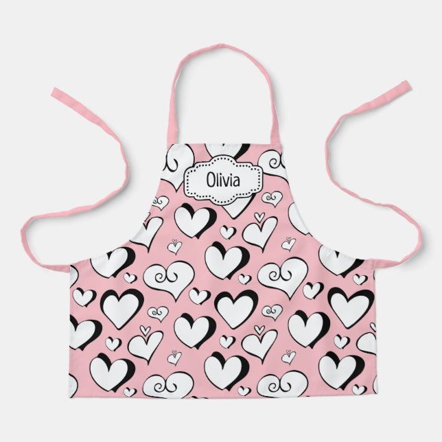 Personalised Pink Hearts Apron (Front)