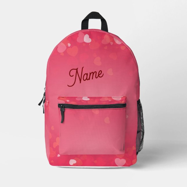 Personalised Pink Hearts Backpack – Custom Name Sc (Front)
