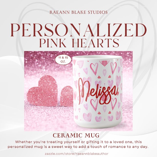 Personalised Pink Hearts Ceramic Mug (Creator Uploaded)