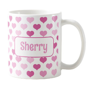 Personalised Pink Hearts Mug