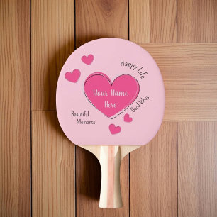 Personalised Pink Hearts Ping Pong Paddle