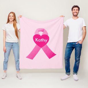 Personalised Pink Hearts Ribbon Breast Cancer Fleece Blanket