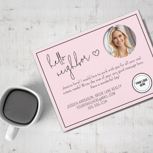 Personalised Pink Hello Neighbour Real Estate Postcard