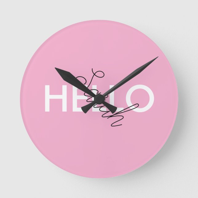 Personalised Pink "Hello" Wall Clock with Custom N (Front)