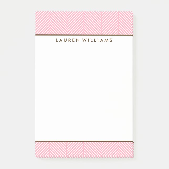 Personalised Pink Herringbone Pattern Post-it Notes (Front)