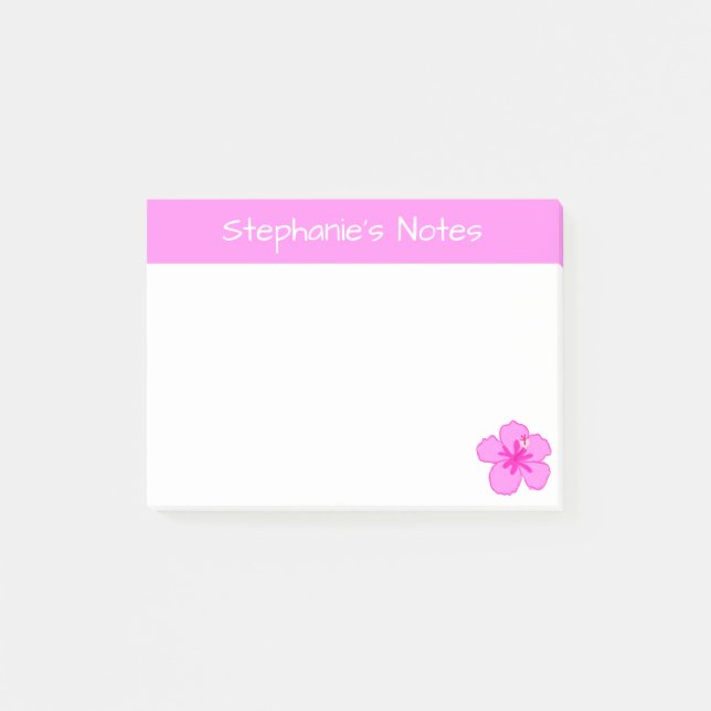 Personalised Pink Hibiscus Flower Cute Hawaiian Post-it Notes (Front)