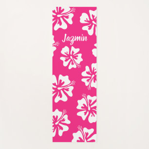 Personalised pink Hibiscus flower floral yoga mat