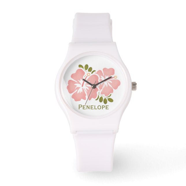 Personalised Pink Hibiscus Watch (Front)