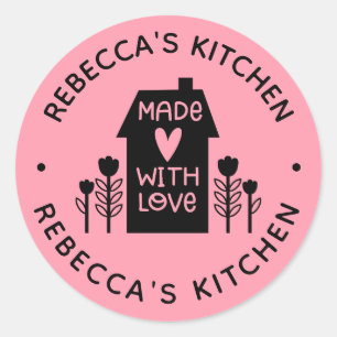 Personalised Pink Homemade With Love Classic Round Sticker