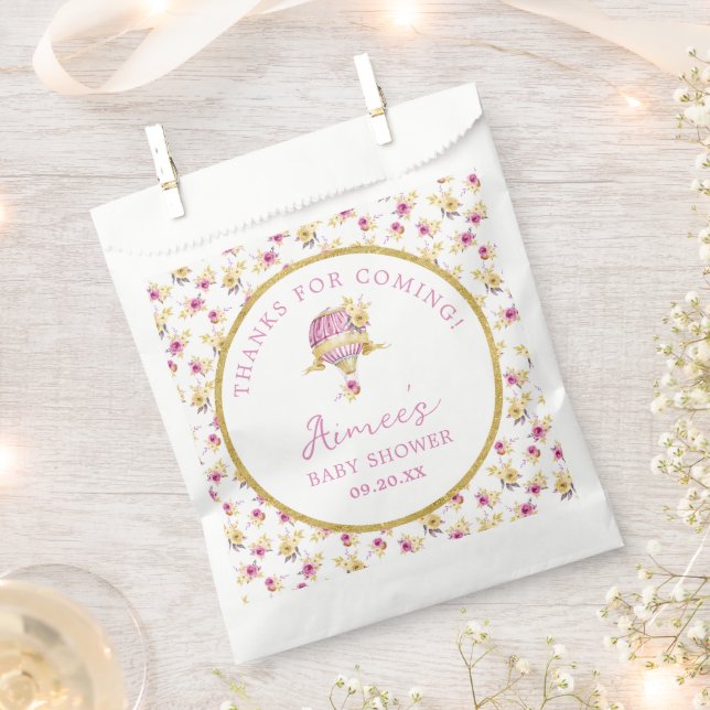 Personalised Pink Hot Air Balloon Baby Shower  Favour Bags (Clipped)