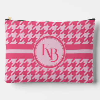 Personalised Pink Houndstooth Monogram Initials  Accessory Pouch