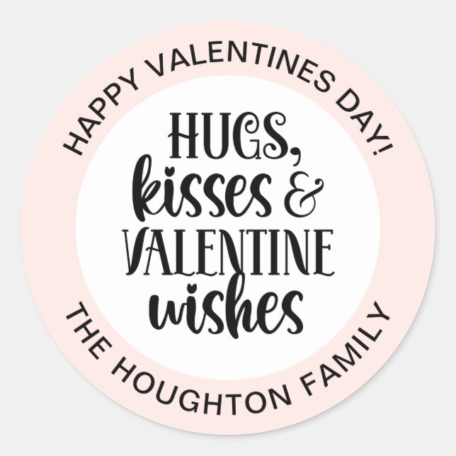 Personalised Pink Hugs Kisses Valentine Sticker (Front)