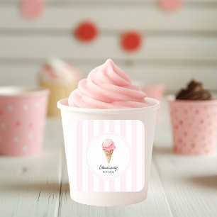 Personalised Pink Ice Cream Cone Party Sticker 