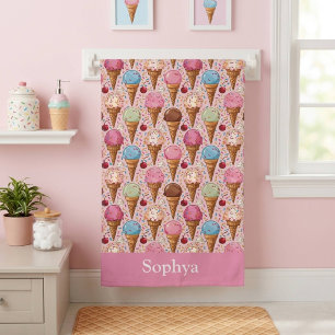 Personalised Pink Ice Cream Kids Beach Towel