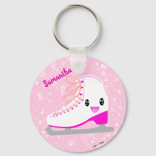 Personalised Pink Ice Skate Cute Kawaii Figure Key Ring