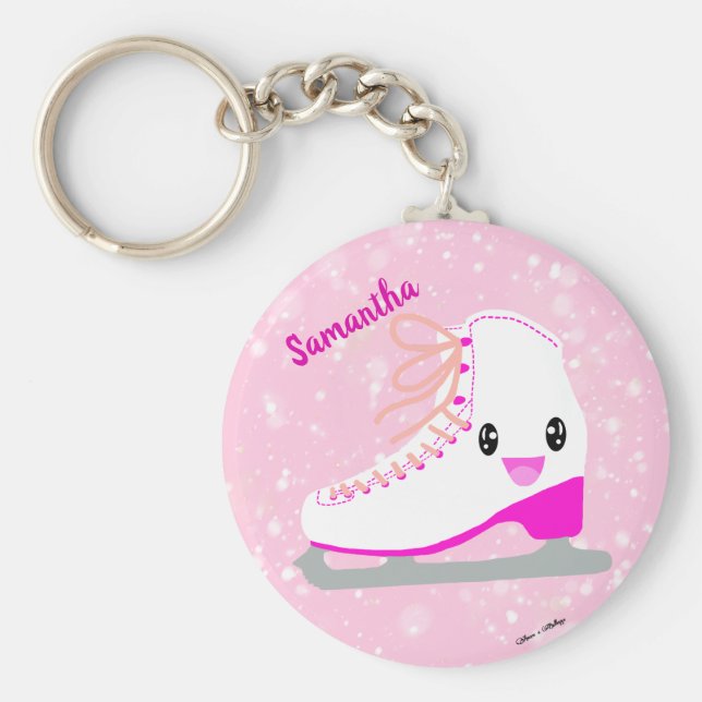 Personalised Pink Ice Skate Cute Kawaii Figure Key Ring (Front)