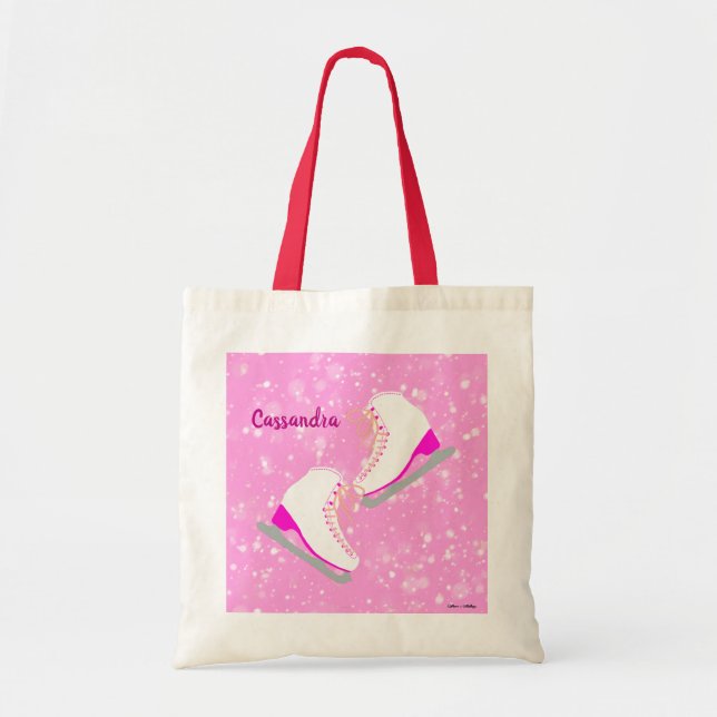 Personalised Pink Ice Skates Pattern Figure Skater Tote Bag (Front)