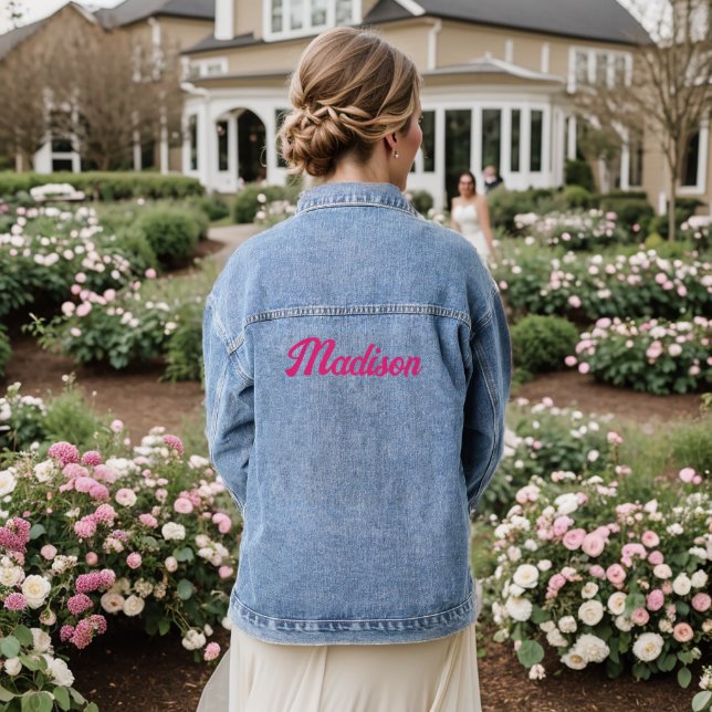 Personalised Pink Jean Denim Jacket (Wedding Back)