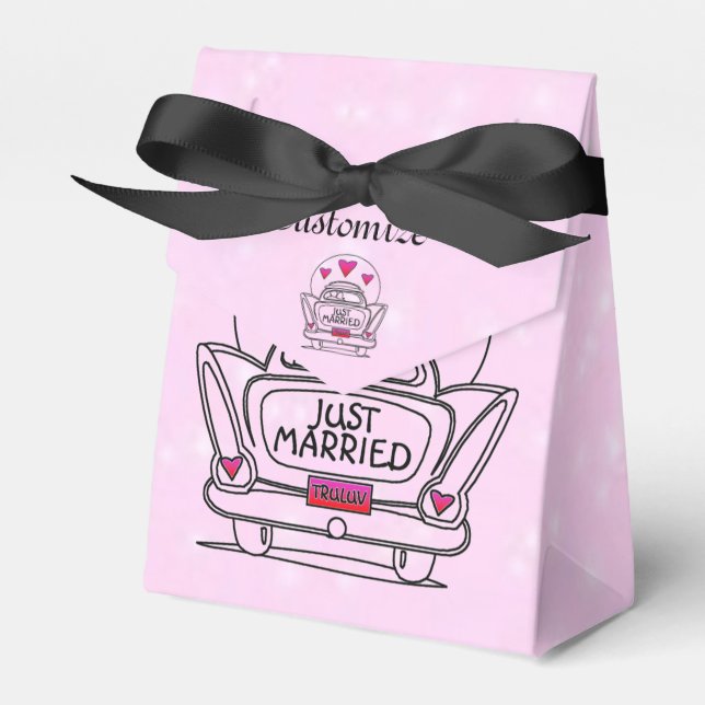 Personalised Pink Just Married Honeymoon Car Box (Front Side)