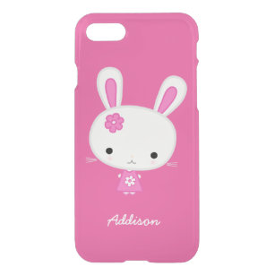 Personalised Pink Kawaii Bunny Clear iPhone 7 Case