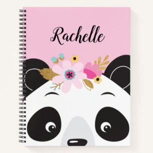 Personalised Pink Kawaii Girl Panda Bear Face Notebook