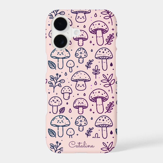 Personalised Pink Kawaii Mushroom phone case (Back)