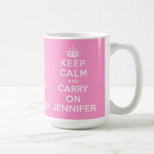 Personalised Pink Keep Calm and Carry On Coffee Mug