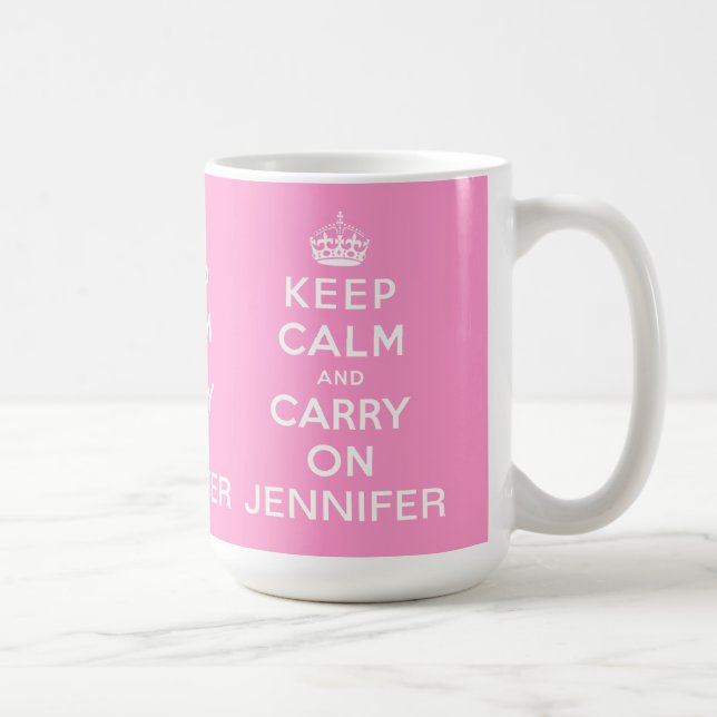 Personalised Pink Keep Calm and Carry On Coffee Mug (Right)