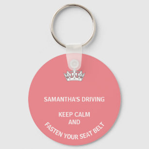 Personalised pink Keep Calm girly driving Key Ring