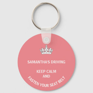 Personalised pink Keep Calm girly driving Key Ring