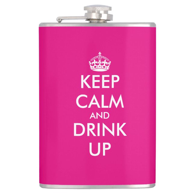 Personalised pink keep calm hip flask for women (Front)