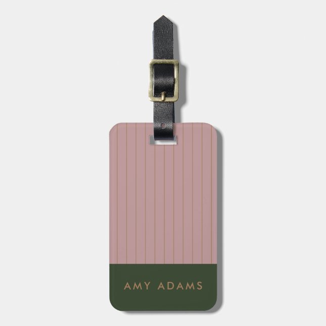 Personalised Pink Khaki Gold Stripe Elegant Luggage Tag (Front Vertical)