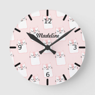 Personalised Pink Kitten Pattern Round Clock