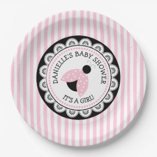 Personalised Pink Ladybug Baby Shower Paper Plates