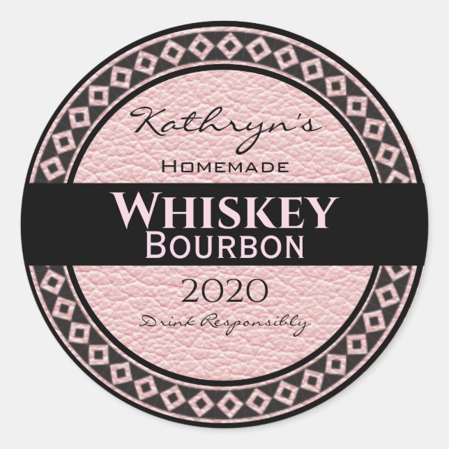 Personalised Pink Leather Round Classic Round Sticker (Front)